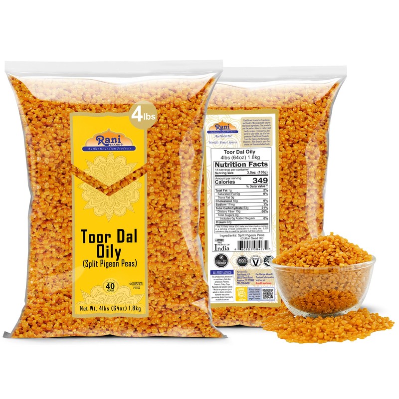 Rani Toor Dal (Split Pigeon Peas) Oily, 64oz (4lbs) 1.81kg