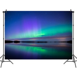 7 x 5 ft Aurora Borealis Backdrop, Art Nature Arctic Lake Scenery Northern Light Norwey Winter Landscape, Polar Light Background Home Decor Photo Studio Props