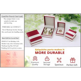 atorakushon Velvet 3 Ring Box With 3 Earring Box Jewelry Organizer Storage Case For Travel Wedding Engagement Ring Box Fit for Women Girl Red