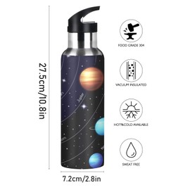 AUUXVA Space Solar System Planet Water Bottle Vacuum Insulated Stainless Steel Thermos Mug Kids Water Bottle with Straw and Handle Keep Hot Cold Sport Bike Fit Travel Outdoor 20 oz
