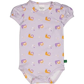 Fred's World by Green Cotton Baby Girls' Snail Puff S/S Body Base Layer, Lavender/Deep Lavender/Tangerine