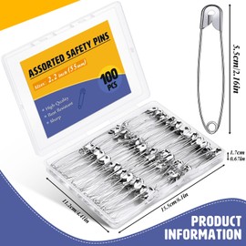 Mnuizu 100Pcs Safety Pins Bulk, 2.2inch/55cm Heavy Duty Large Safety Pins for Clothing, Jewelry Making Sewing Craft