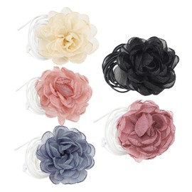 5pcs Flower Choker Necklace for Women, 3.5'' Big Mesh Rose Flower Necklace, Elegant Women's Choker Necklaces for Wedding Party Bridal Shower Prom Anniversary Cosplay Daily