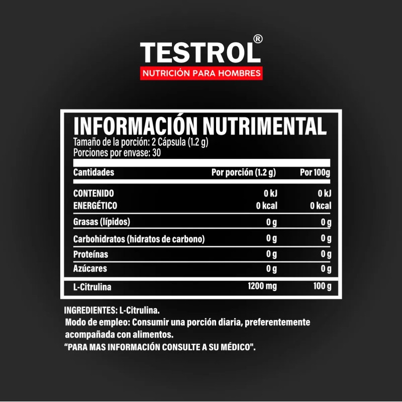 L-Citrulina 1200mg | Testrol Essential | 60 Cápsulas