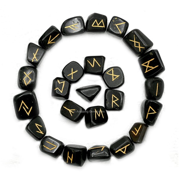 Black Tourmaline Crystal Runes Set of 25 Engraved Rune Stones with Runes Book PDF