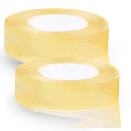 2PCS BMYUK Organza Chiffon Ribbon Easter Ribbon for Gift Wrap Hair Birthday Christmas DIY Making Wedding Decoration 25mm 45m (Creamy)