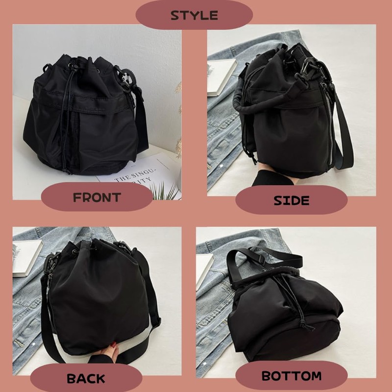 Drawstring Bag, 2-Way Women's, Nylon, Ultra Lightweight, Handbag, Shoulder Bag,