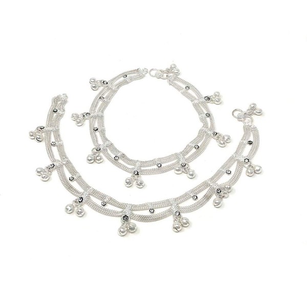 Traditional Indian Jhanjar Silver Bells Anklet Payal Set for Women