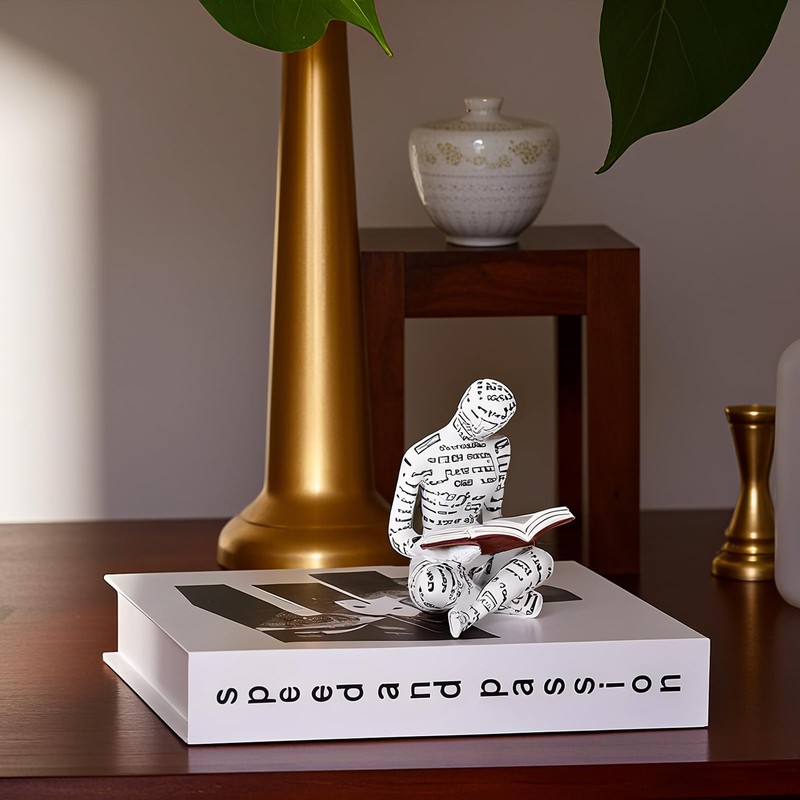 suruim Abstract Reading Statue with Text Detail - Thinker Figurine