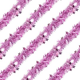 KKSTY Christmas Chunky Tinsel Decoration, 26.2ft(8M) Long Metallic Tinsel Classic Shiny Star Garlands Decoration for Christmas Tree Holiday Party Decoration