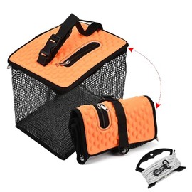 JSCARLIFE Schwimmender Fischkorb, Fischkorb, faltbarer Angelhalter, zusammenklappbares Fischernetz, Aufbewahrungskäfig, Elritze, Eimer für lebende Fische, Fluss, Kajak, Netz, Fischschutz (40 x 24 x 40