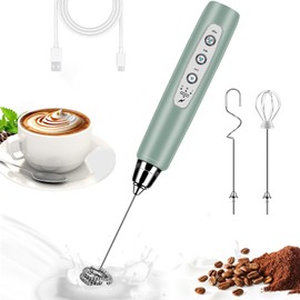BSRGMS Milk Frother Handheld for Coffee, Electric Whisk 3 Speed Adjustable, Drink Mixer with Stainless 3 Whisks, Rechargeable Hand Frother Wand, Foam Maker for Latte Cappuccino Hot Chocolate Egg Green