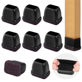 Small Rectangle Silicone Chair Leg Caps with Felt Pads, 8PCS Rectangular Chair Leg Floor Protectors for Hardwood Floors, Chair Leg Covers to Protect Floors(Black,Fit Length 0.9"-1.3" Width 0.6"-0.8")