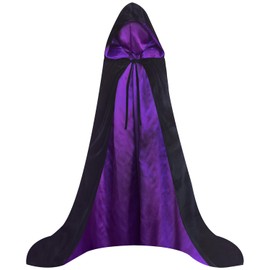 Unisex Wizard Cloak, Black and Grape Cloak with Hood for Men and Women, Raven Cape with Lined Hood(Large)