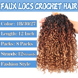 Faux Locs Crochet Hair Extensions Soft Locs Crochet Braids Hair Extensions for Braiding Hair Goddess Braids Extensions Hair Butterfly Locs (#1B/30/27, 12Inch (Pack of 8))