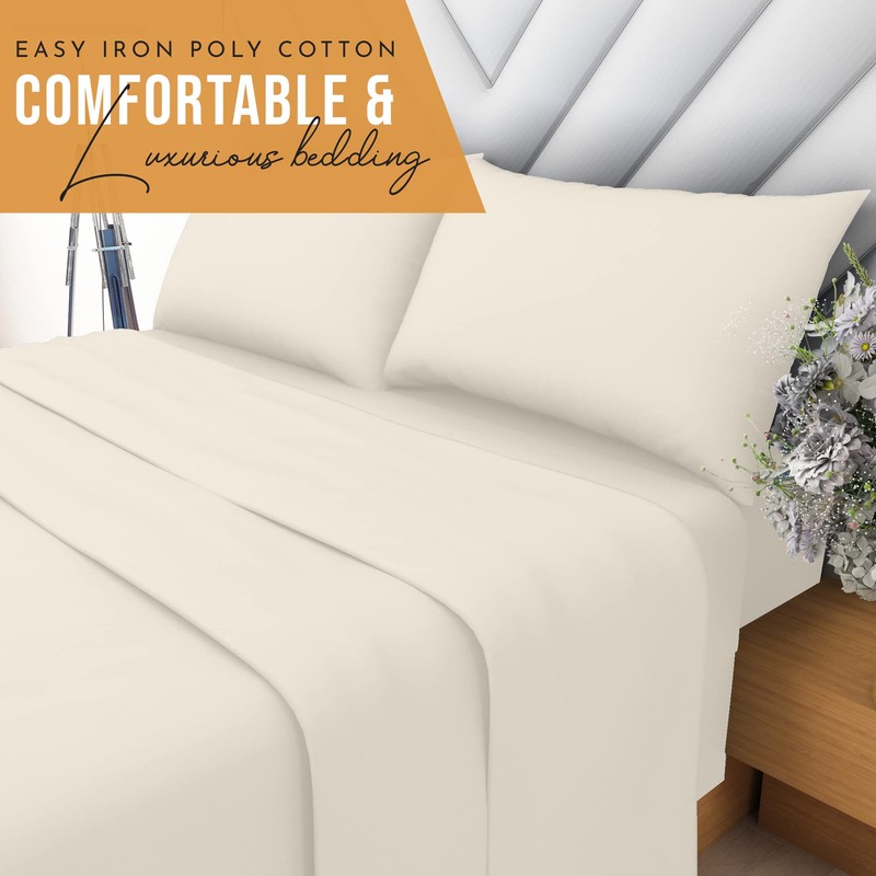 HOME ACE Cream Easy Iron Percale 4FT Small Double Fitted