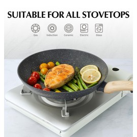 KOCH SYSTEME CS 8" Black Frying Pan with Ergonomic Bakelite Handle, Ultra Non Stick Marble Coating, Aluminum Skillets with Honeycomb Design on Inner Surface, Saute Pan Compatible for All Stoves