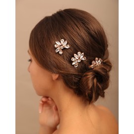 Teyglen Simple Rhinestones Crystal Bride Wedding Hair Comb Set Hecho A Mano Rojo Azul Negro Crystal Side Hair Combs Nupcial Hair Jewelry Set Para Mujeres Bride Girls Oro Rosa