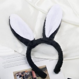 Mangoit Easter Bunny Ears Headband Cute Bunny Headband for Women Girls Rabbit Ears Headbands (white ear+black headband)