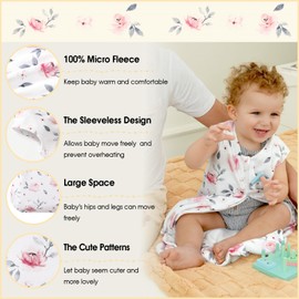 PHF PHF Warm Micro-Fleece Baby Sleep Sack 18-24 Months, Soft Baby Wearable Blanket, 2-Way Zipper Sleeping Bags, 2 Pack Comfy Toddler Sleeping Sack for Boys, X-Large Size, Floral