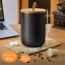 YUNLINLI Kitchen Canisters Set of 2 Large with Top Handle, Canisters Sets for The Kitchen, Airtight Kitchen Canisters for Countertop, Modern Ceramic Jar with Wooden Lid for Coffee Flour