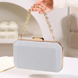 Faibiules Women's Fashion Tote Handbag Rhinestone Evening Bag Beautiful Clutch Bag Gold Hardware, Silver