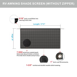 SHADEPLUS RV Awning Shade Screen Without Zipper 8'x17'3'',Black Mesh RV Awning Sun Shade Screen,Universal Trailer Camper RV Awning Screen with Complete Kit,Significantly Improves Shadow and Privacy
