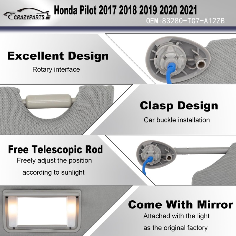 CRAZYPARTS Driver Left Side Sun Visor Compatible with Honda Pilot