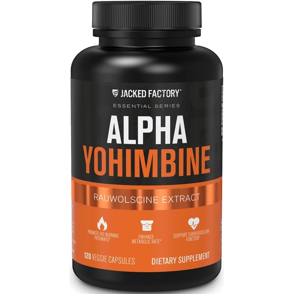 Jacked Factory Alpha Yohimbine Rauwolscine Extract 2mg Per Serving - Natural Thermogenic & Metabolism Support Supplement - 120 Capsules