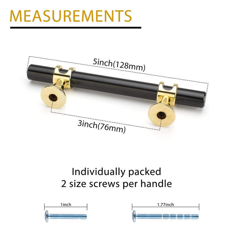 Haliwu 10 Pack Black Cabinet Pulls, Black Gold Cabinet Handles,