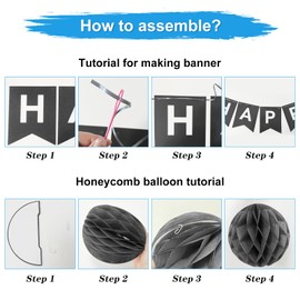 Birthday Decoration, Black Gold Birthday Party Decoration with Happy Birthday Garland, Bunting, Honeycomb Ball, Circle Dot Garland Decoration, Reusable Decoration Birthday for All People