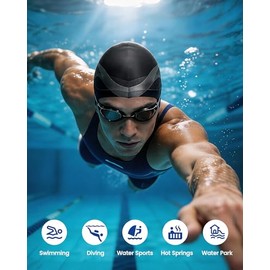 BENICE Gorro de natación de silicona personalizado para hombres y mujeres, adulto, impermeable, gorro de baño para piscina, gorro de natación negro gr