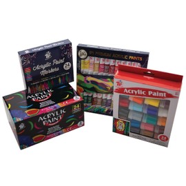 S&S Worldwide Acrylic Paint Medium Value Pack of 96. 24 Paint Jars, 24 Paint Bottles, 24-12ml Paint Tubes, and 24 Paint Pens
