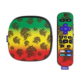 MightySkins Carbon Fiber Skin Compatible with Roku Ultra HDR 4K Streaming Media Player (2020) - Rasta Lion | Protective, Durable Textured Carbon Fiber Finish | Easy to Apply | Made in The USA