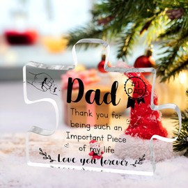 OSDUE Gifts for Dad, Acrylic Block Puzzle Dad Gifts, Puzzle-Shaped Touching Sayings Engraved Dad Gifts, Idea Birthday Christmas Thanksgiving Day Presents for Dad from Daughter & Son