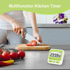 Fyueenix Multifunctional Kitchen Timer with Silent/Alert Mode, 24-Hour Clock, Memory Recall, Fast-Forward, and Magnetic Back for Cooking, Baking, Teaching(Green)