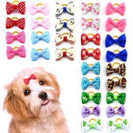 40 Pcs Dog Bows, Cute Puppy Hair Bows with Rubber Bands, Multi-Colored Handmade Pet Grooming Bows Hair Accessories for Small Dogs