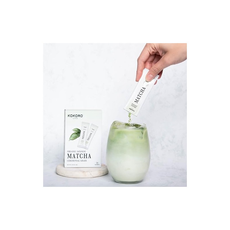 Matcha Ceremonial Orgánico en Sticks KOKORO LIFE 14 Sobres Individuales,