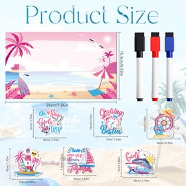 Cruise Door Decorations Magnetic, 7 Pcs Girls Trip Cruise Door Magnets with Pink & Blue Nautical Vacation Designs, Girls Cruising Magnetic Ship Cabin Signs Fridge Magnets, with 3 Pens