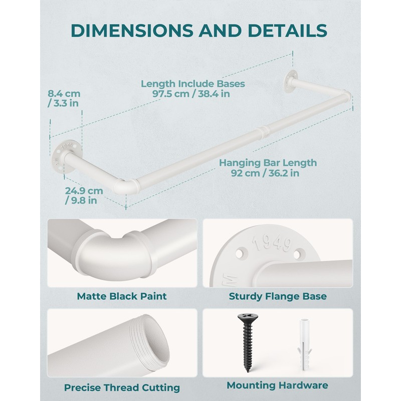 OROPY Industrial Pipe Clothes Rack Wall Mounted Set of 2,