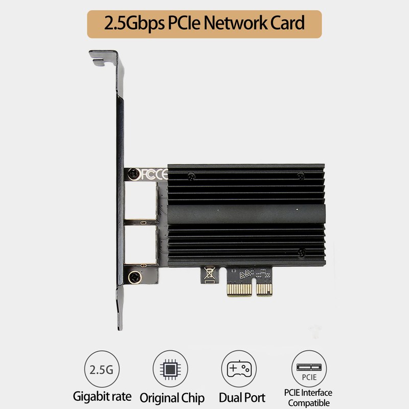 PCIe Network Card 2.5Gbps Dual Port Gold Plated Pin Aluminium