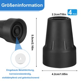 4 Pack Walking Cane Tips 3/4 Inch Crutch Tips Heavy Duty Rubber Cane Tips Replacement, Non-Slip Hiking Walker Tips Accessories for Canes Leg, Walkers, Rollator, Commodes,Shower Chairs(Black)