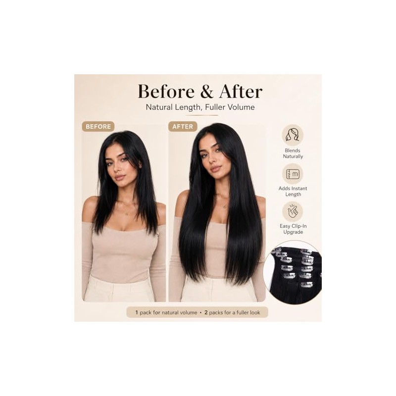 Extensiones de Cabello Humano con Clip 14 Pulgadas Doble Trama