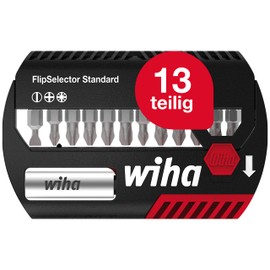 Wiha Bit Set FlipSelector Standard 13-tlg. I 25 mm Pozidriv, TORX 1/4" I magnetischer Bithalter I Öffnen per Knopfdruck (39040)