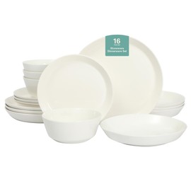 Gibson Home Summer Shades 16 Piece Plates and Bowls Dishes Service for 4 Porcelain Dinnerware Set - White