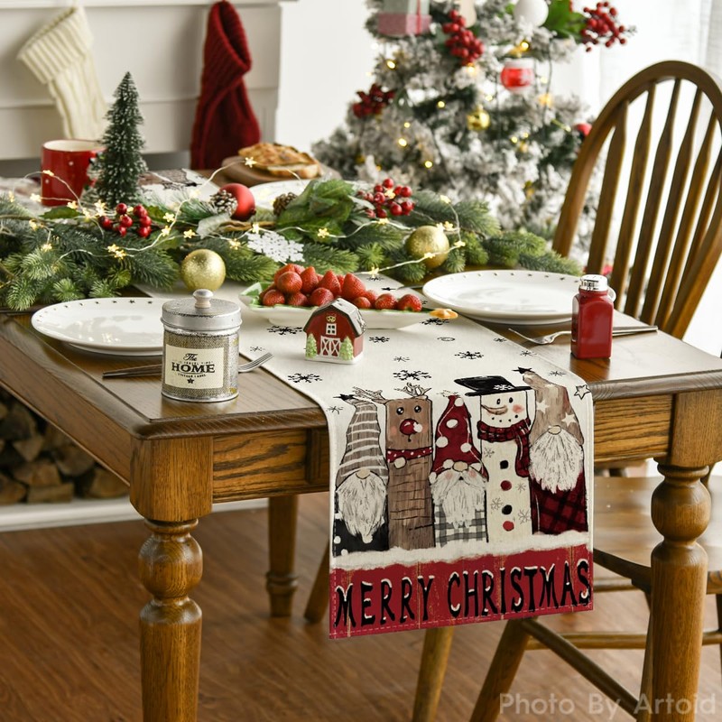 Artoid Mode Santa Claus Reindeer Snowman Merry Christmas Table Runner,