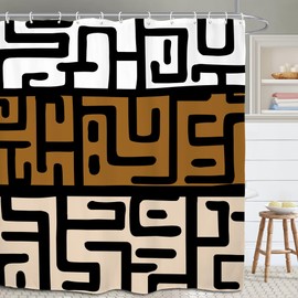 Yookeb - Cortina de ducha de baño geométrica abstracta color café, 60 W x 71 H (60 W x 71 cm), diseño moderno de fango, estilo bohemio, neutro, tela de poliéster tribal, étnico, 12 ganchos de