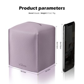 Tclouda Tissue Box Cover for PU Leather, Modern Simple Solid Color Holder Square Tissue Bag, Ideal for Bathrooms,Office,Car,Nightstand,Outdoor Tent,Dining Table,5"X5"X5", Double Purple