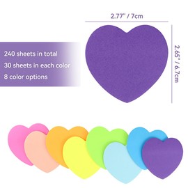 8 Color Sticky Notes Super Cute Post It Notes 240 Sheets Self-Sticky Note Pads for School Office Home (Heart Shape Sticky Notes)