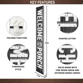 12x72" Disressed Black "Welcome To The Porch" Wooden Porch Sign, Extra Long Rustic Wall Decor - Farmhouse Style Welcome Sign for Porch, Deck, Patio or Garden, Indoor Outdoor Entryway Decoration